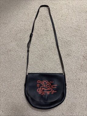 Coach x Keith Haring Hudson Crossbody Black Pebble Leather Rare Skateboarder Bag